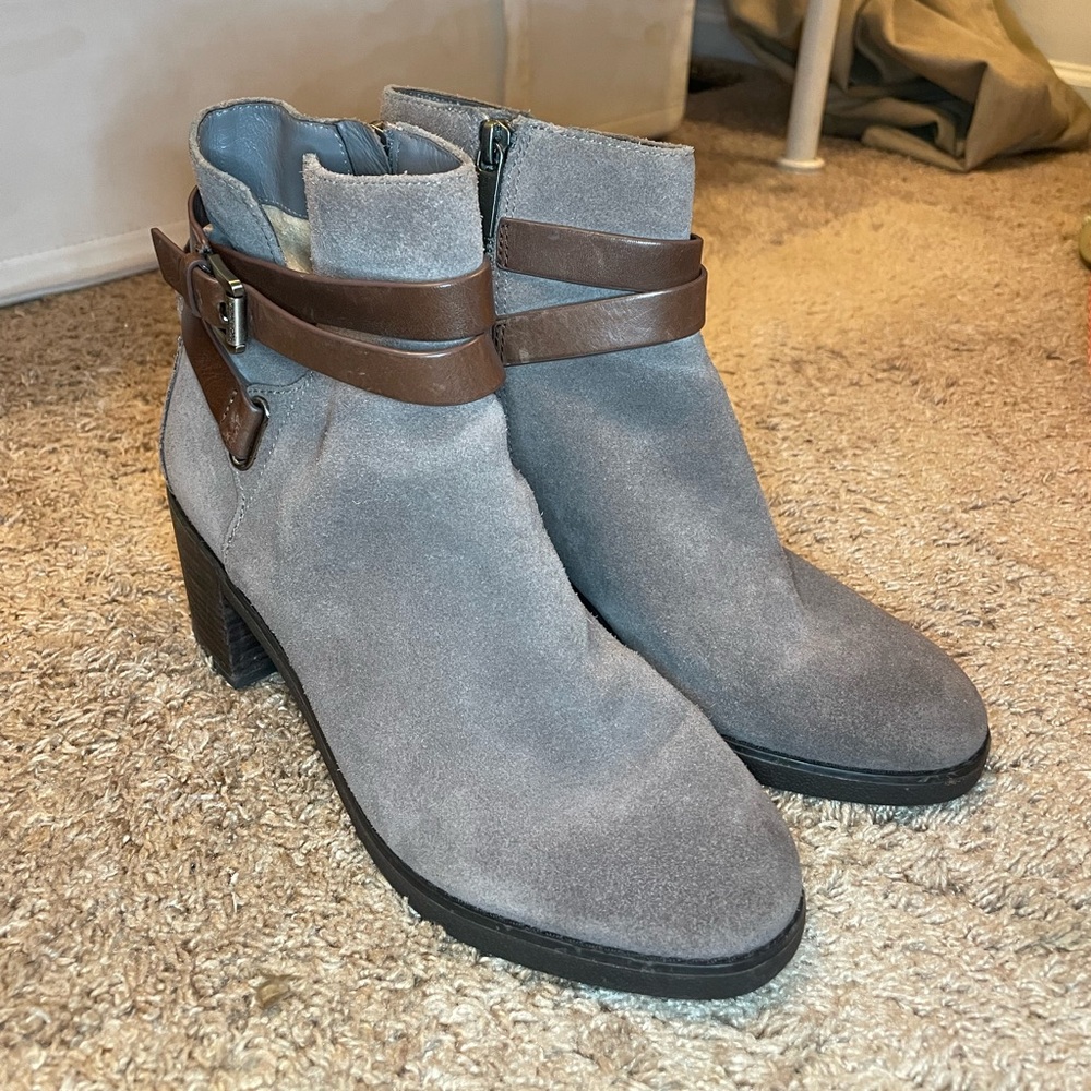 Michael Kors Taupe Suede Buckle Booties